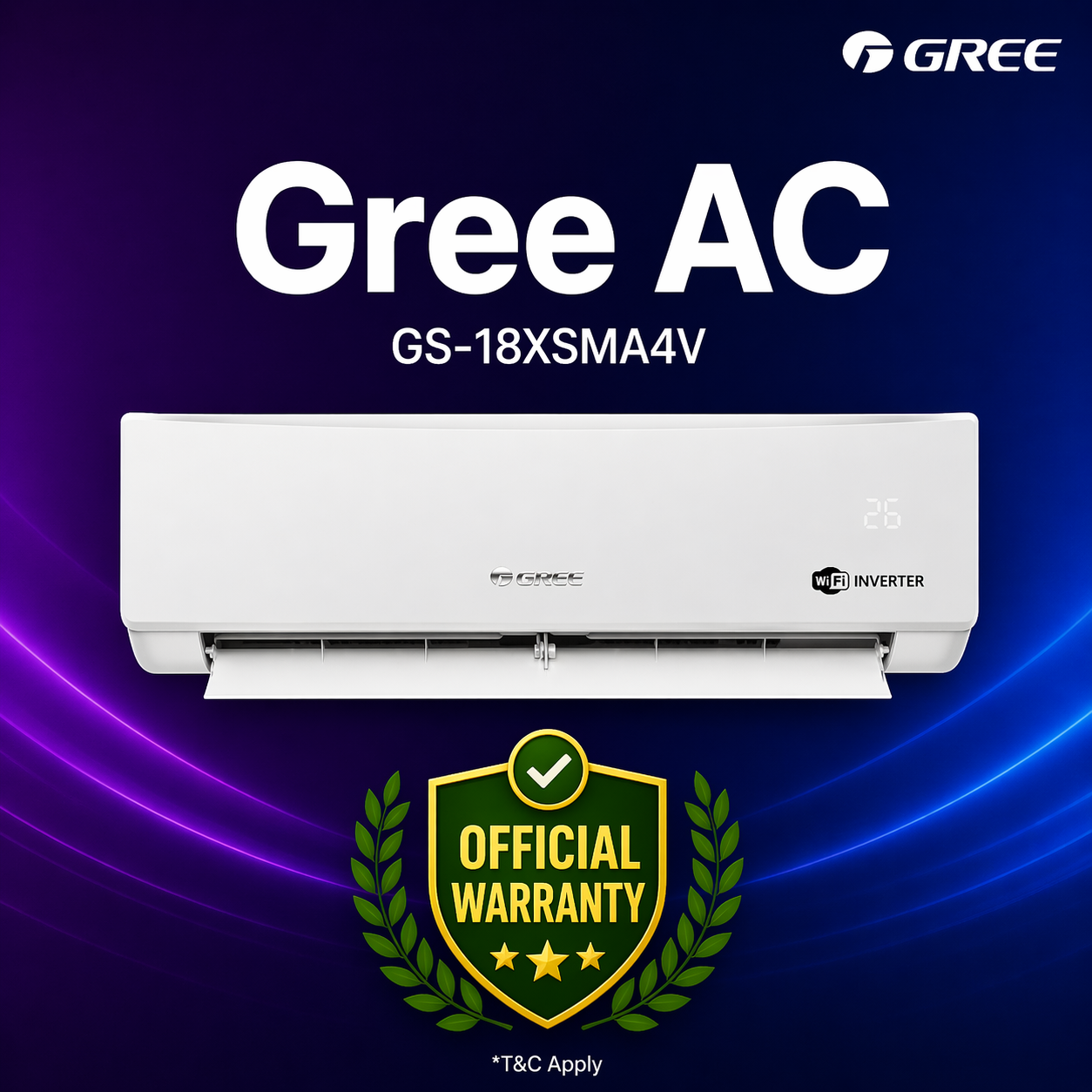 Gree Shimo 1.5 Ton Inverter Split Type Air Conditioner (GS-18XSMA4V)