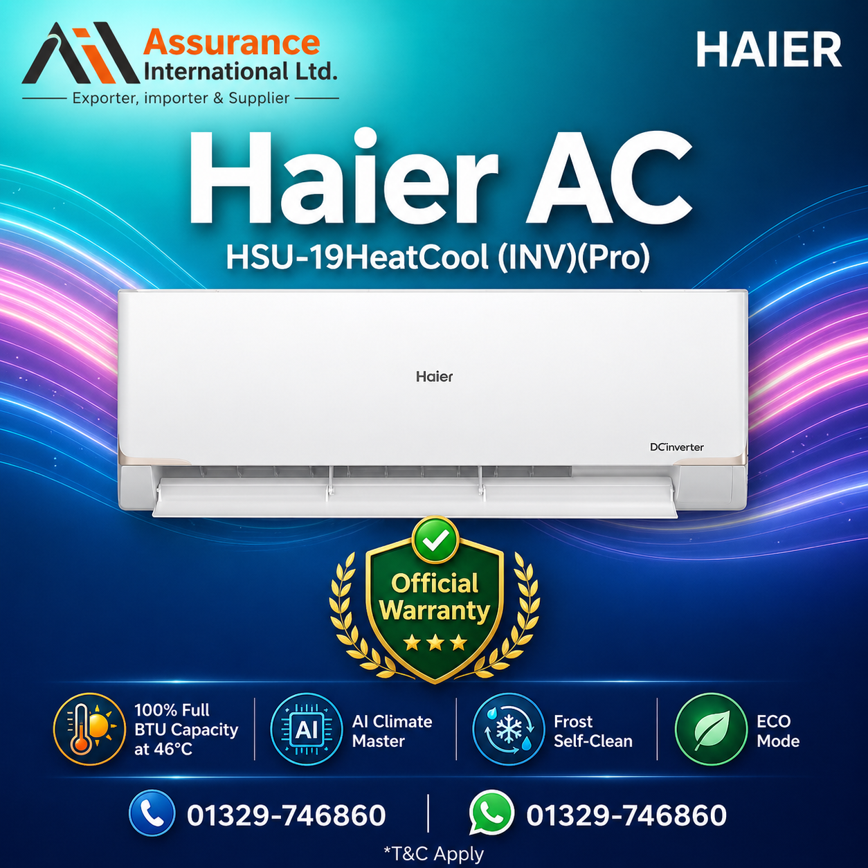 Haier 1.6 Ton HeatCool Inverter Pro Wi-Fi Control Air Conditioner HSU-19HeatCool (INV)(Pro)