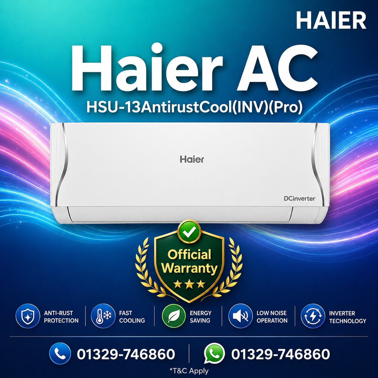 Haier 1.1 Ton AntirustCool Inverter Pro Wi-Fi Control Air Conditioner HSU-13AntirustCool(INV)(Pro)