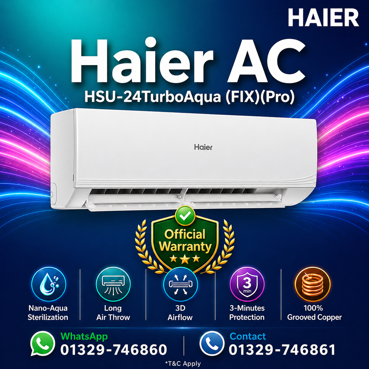 Haier 2.0 Ton Aquacool Non-Inverter Air Conditioner [HSU-24TurboAqua(FIX)(Pro)]